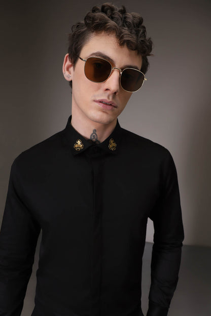 Gold Club -Born  to Win hand embroidered designer shirt - Black