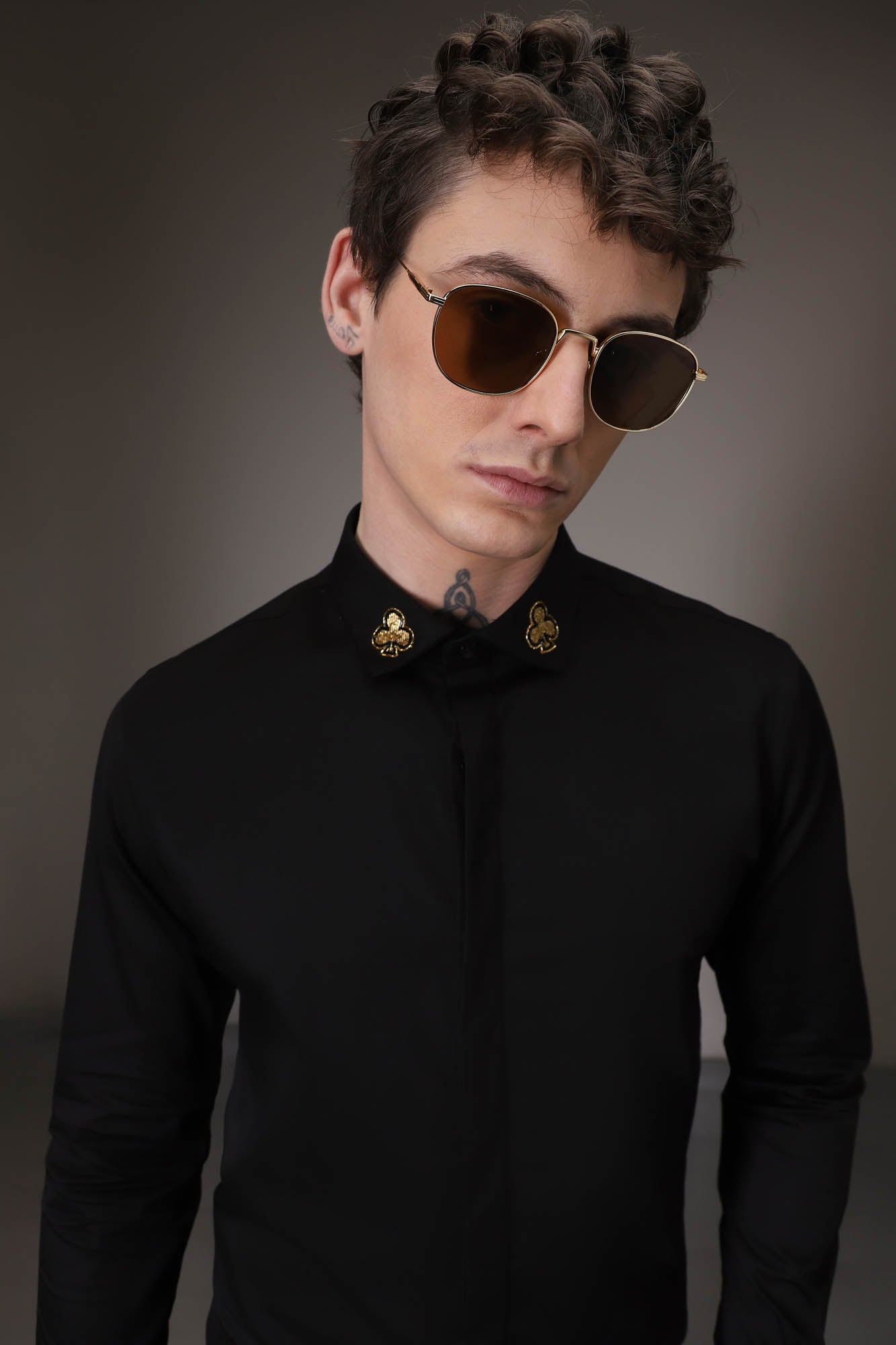 Gold Club -Born  to Win hand embroidered designer shirt - Black