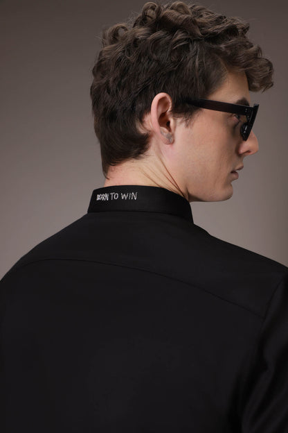 Silver Club -Born to Win hand embroidered designer shirt Black