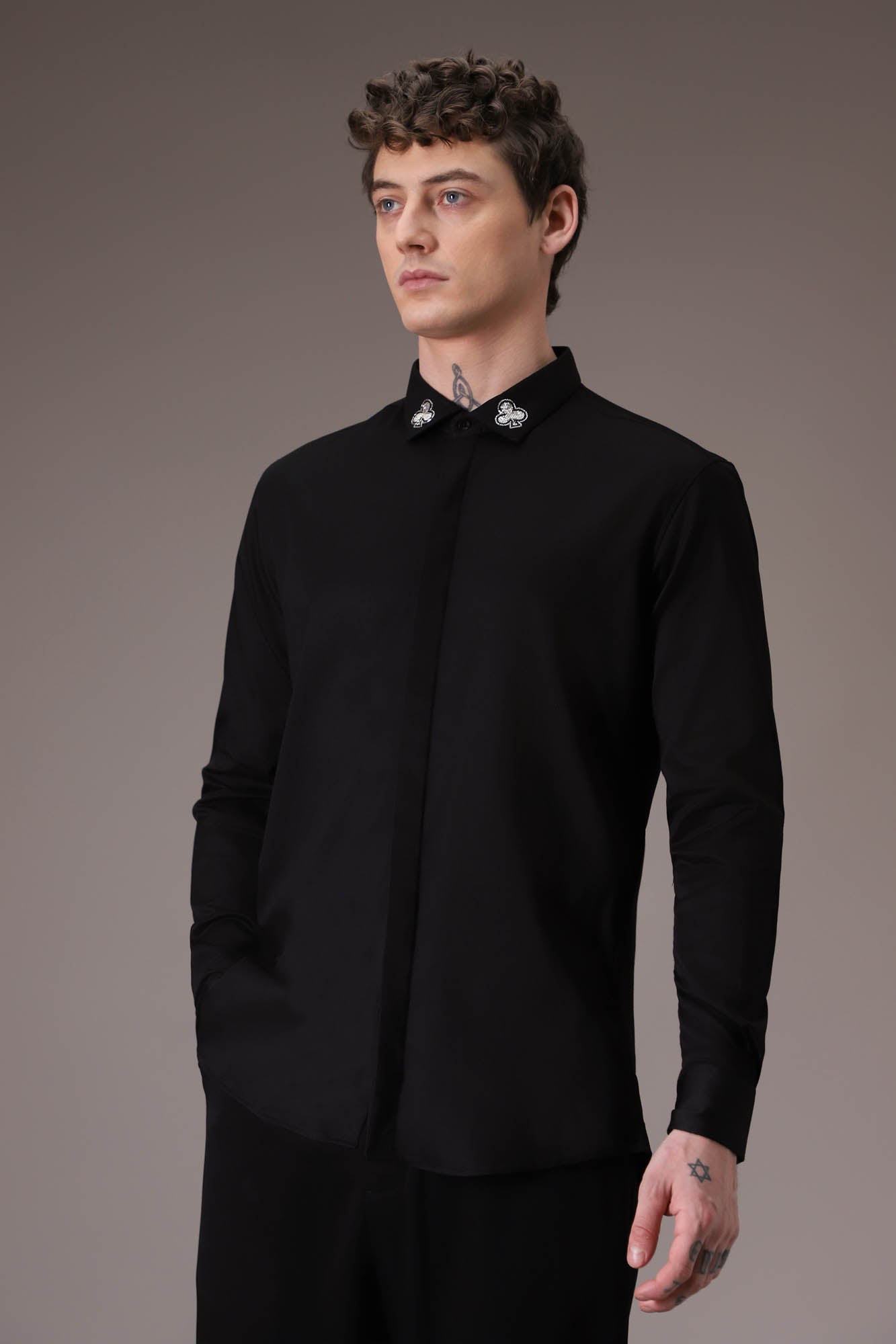 Silver Club -Born to Win hand embroidered designer shirt Black