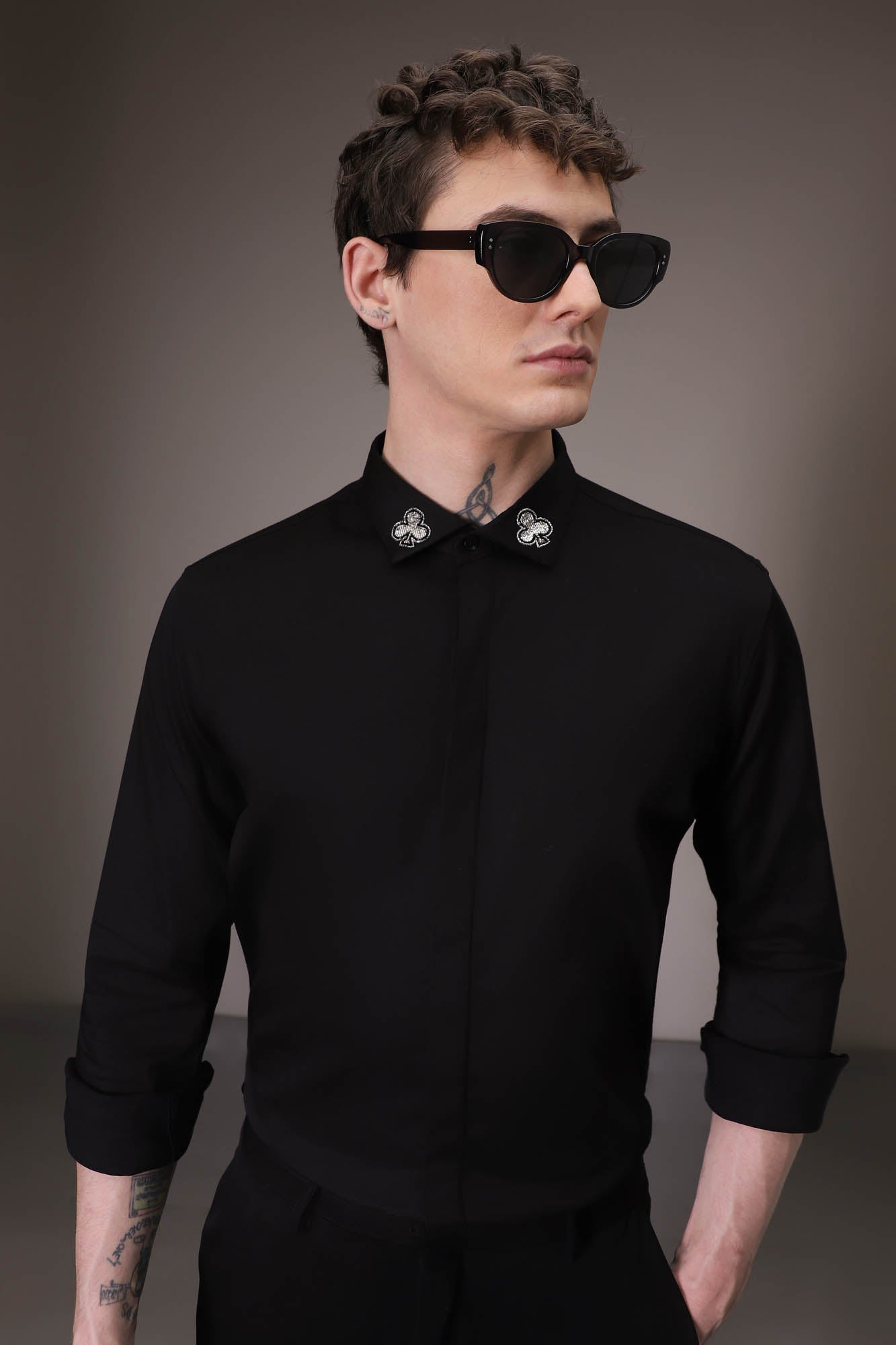 Silver Club -Born to Win hand embroidered designer shirt Black