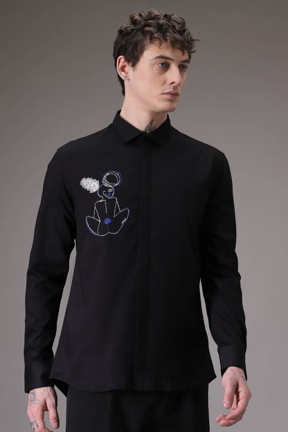 Yogi Black hand embroidered designer shirt - Black