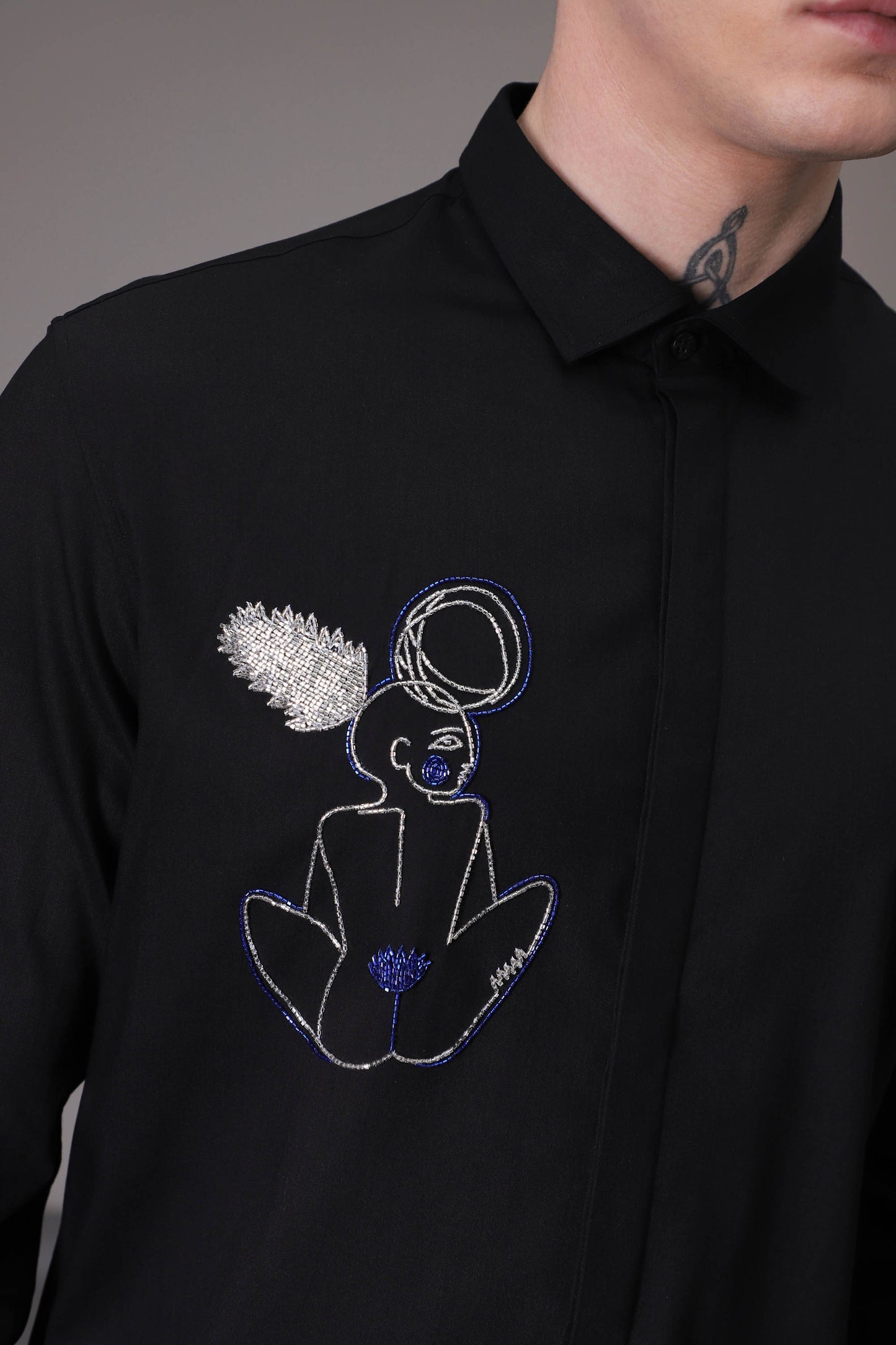 Yogi Black hand embroidered designer shirt - Black