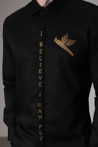 Blunt - i believe i can fly hand embroidered designer shirt - black