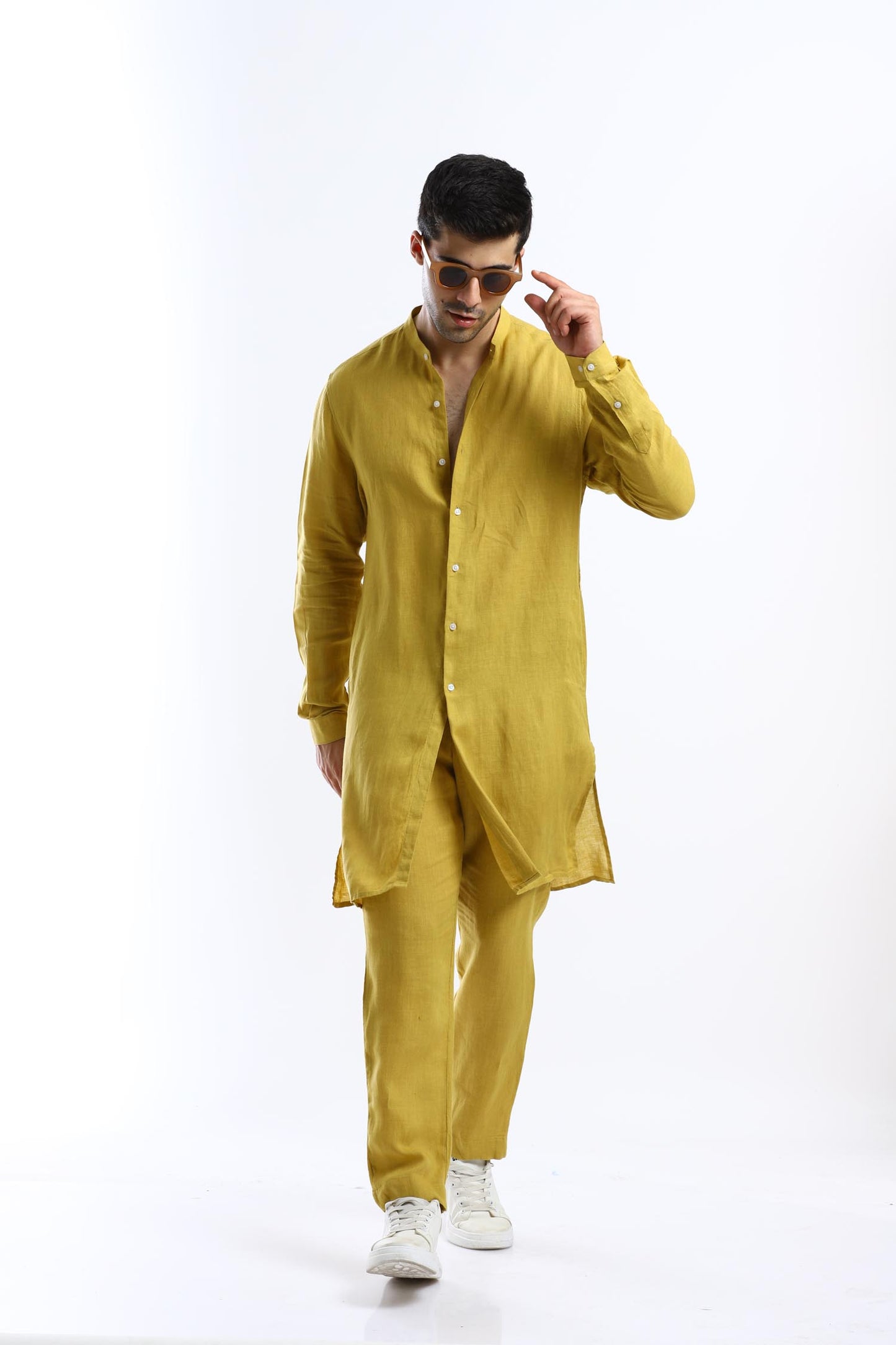 Mustard Linen Kurta Set