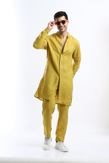 Mustard Linen Kurta Set