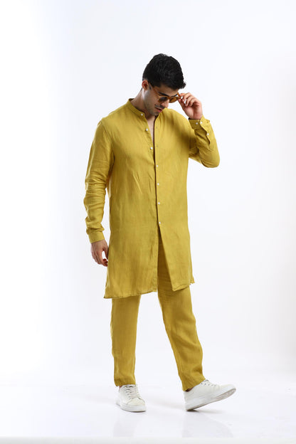 Mustard Linen Kurta Set