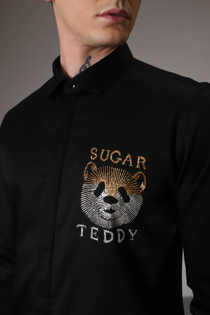 Sugar teddy hand embroidered designer shirt - Black