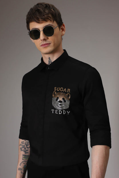 Sugar teddy hand embroidered designer shirt - Black