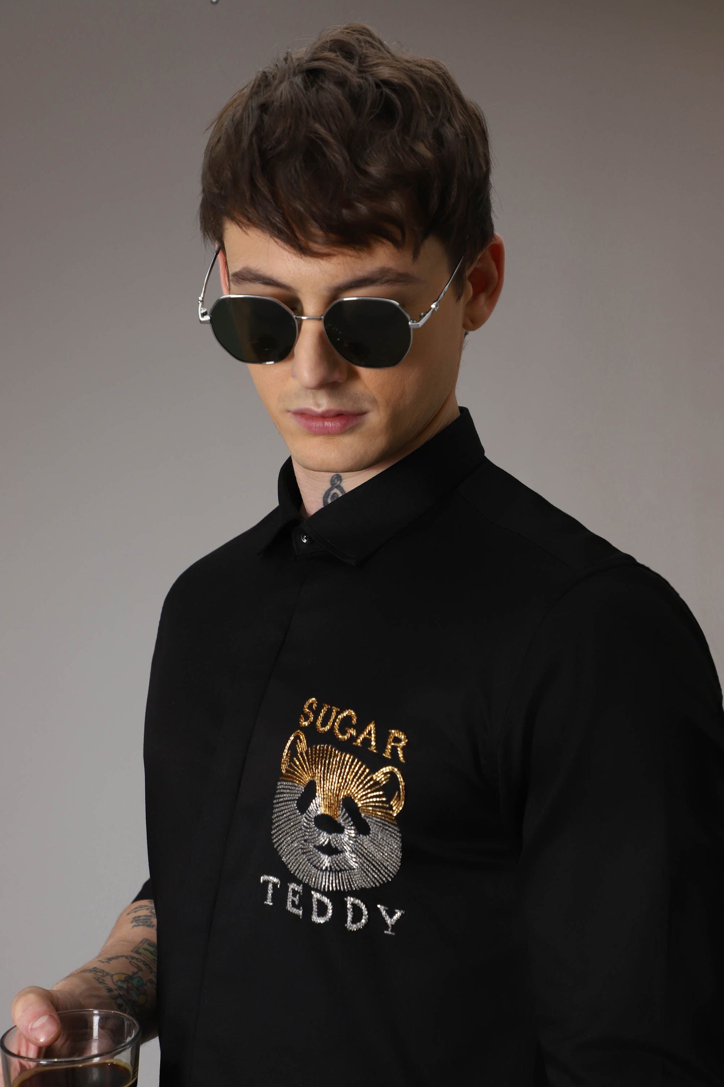 Sugar teddy hand embroidered designer shirt - Black