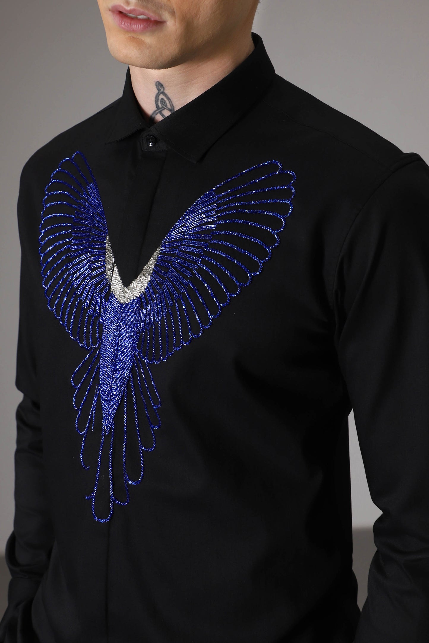 Parrot hand embroidered designer shirt- Black