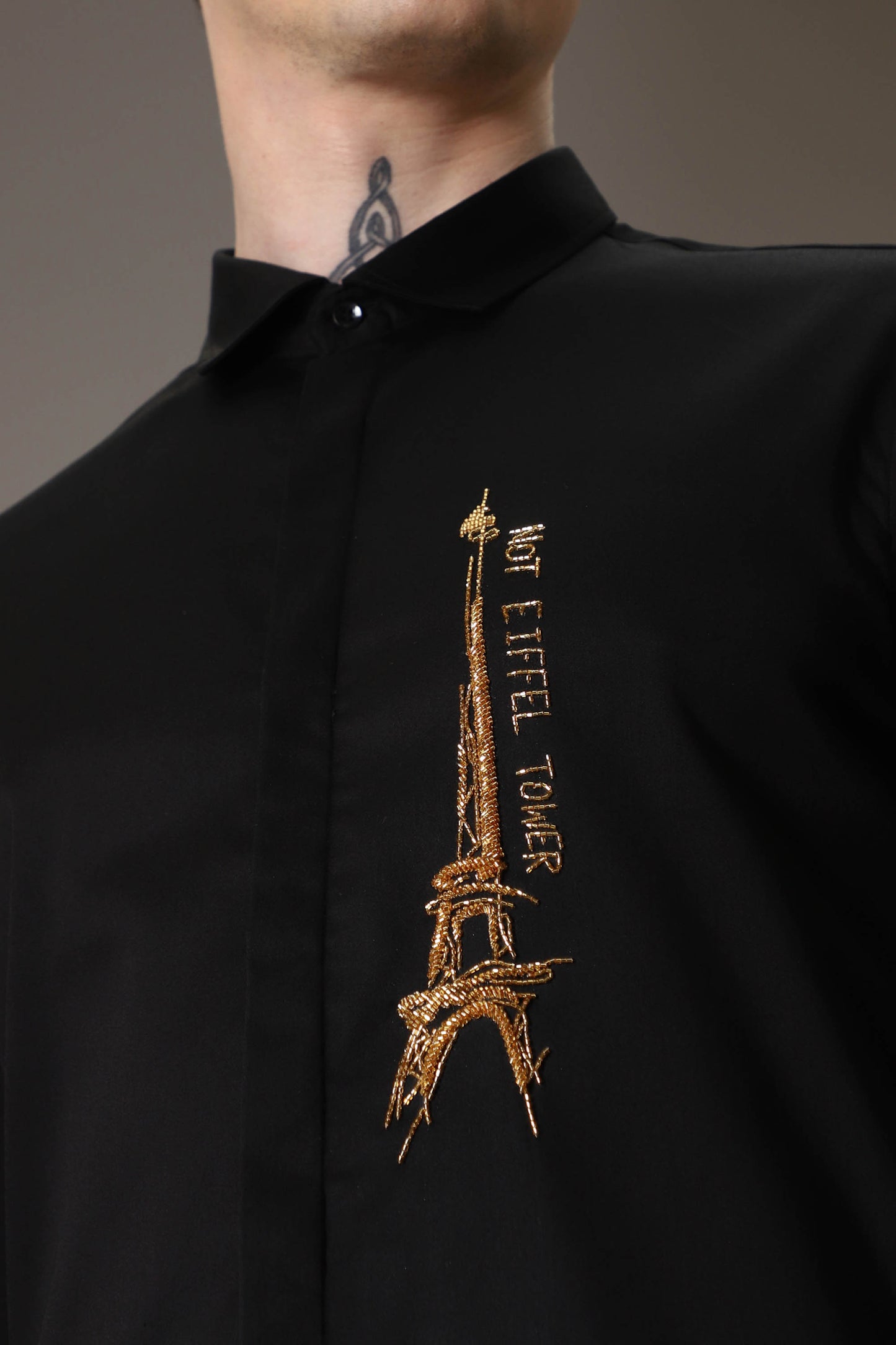 Not Eiffel tower hand embroidered designer shirt - Black