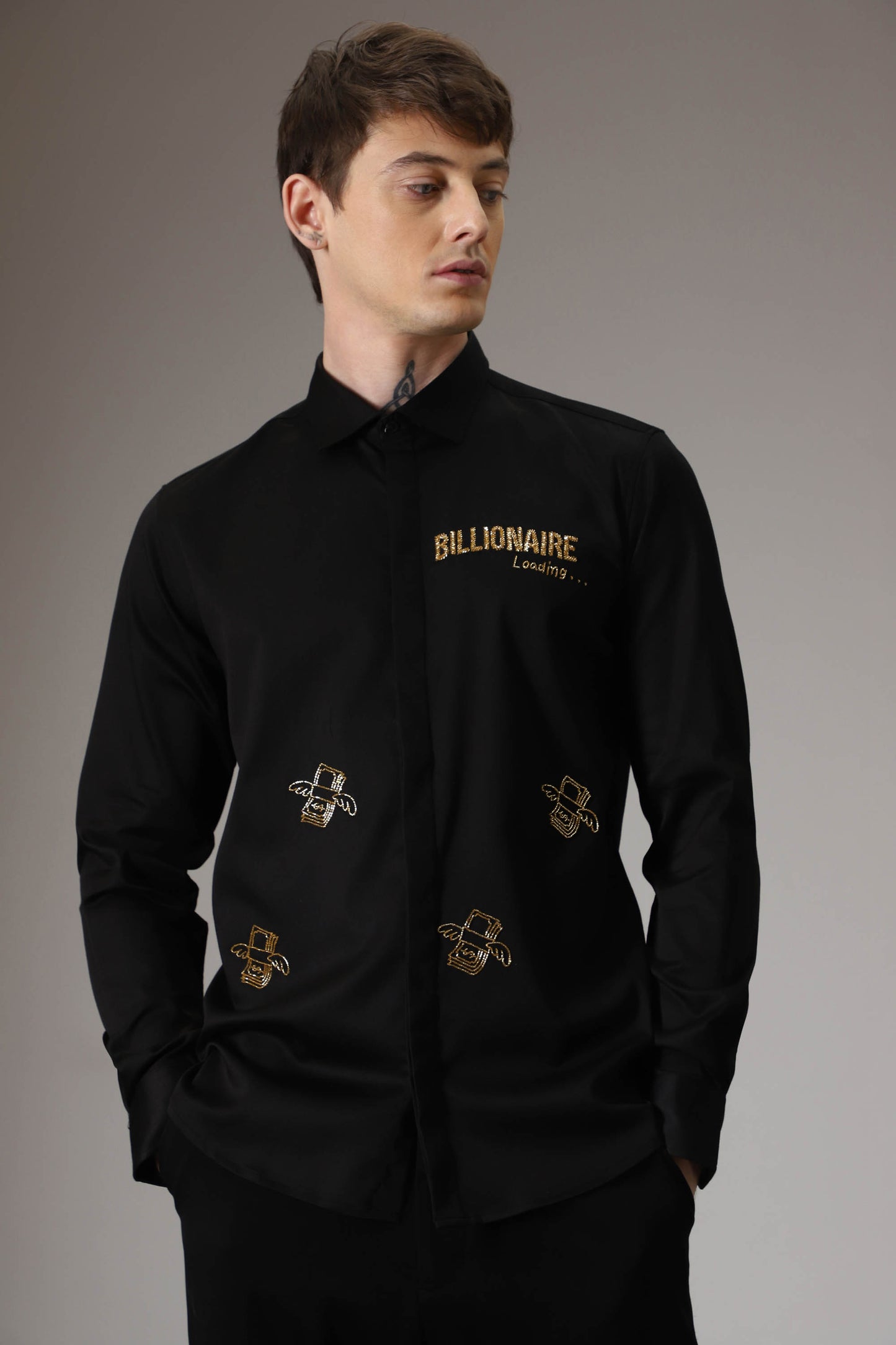 Billionaire loading hand embroidered designer shirt - Black