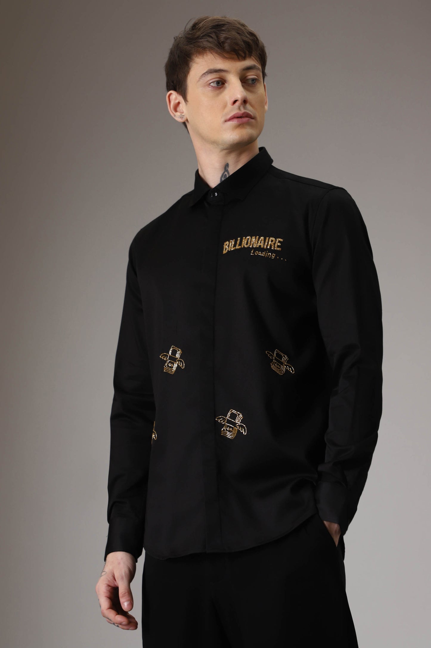 Billionaire loading hand embroidered designer shirt - Black