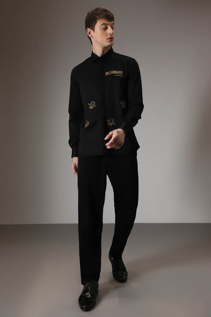 Billionaire loading hand embroidered designer shirt - Black