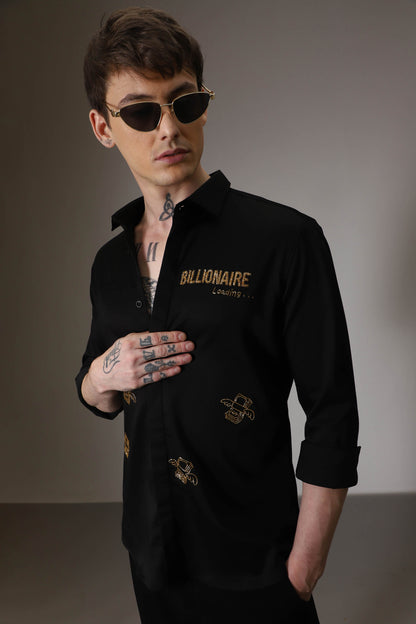 Billionaire loading hand embroidered designer shirt - Black