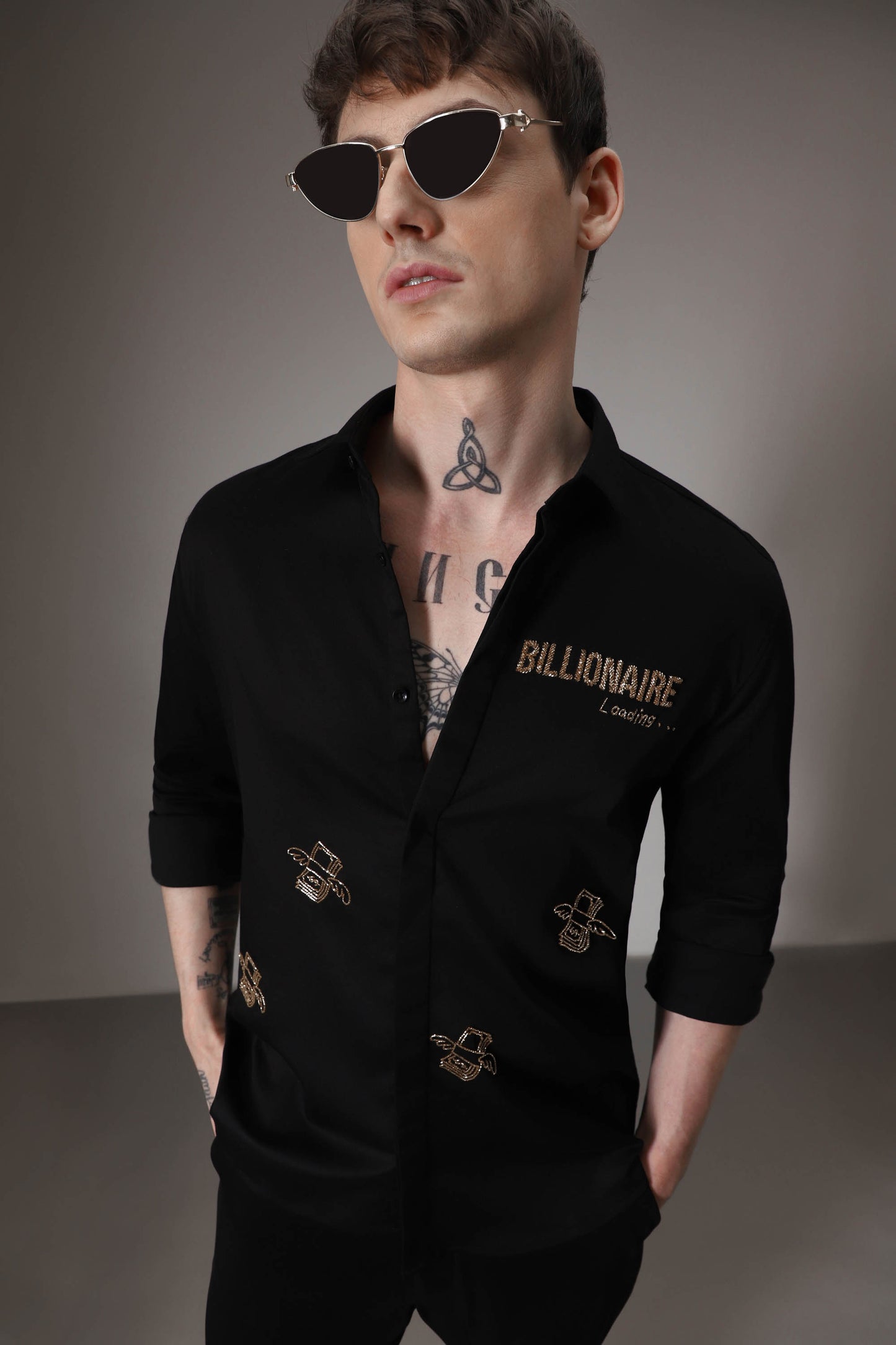 Billionaire loading hand embroidered designer shirt - Black