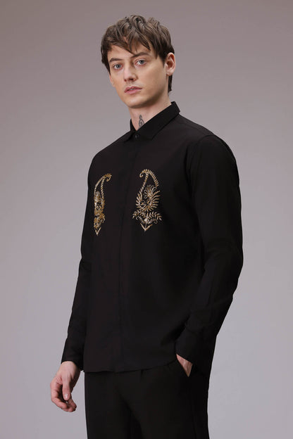 Paisley hand embroidered designer shirt BLACK