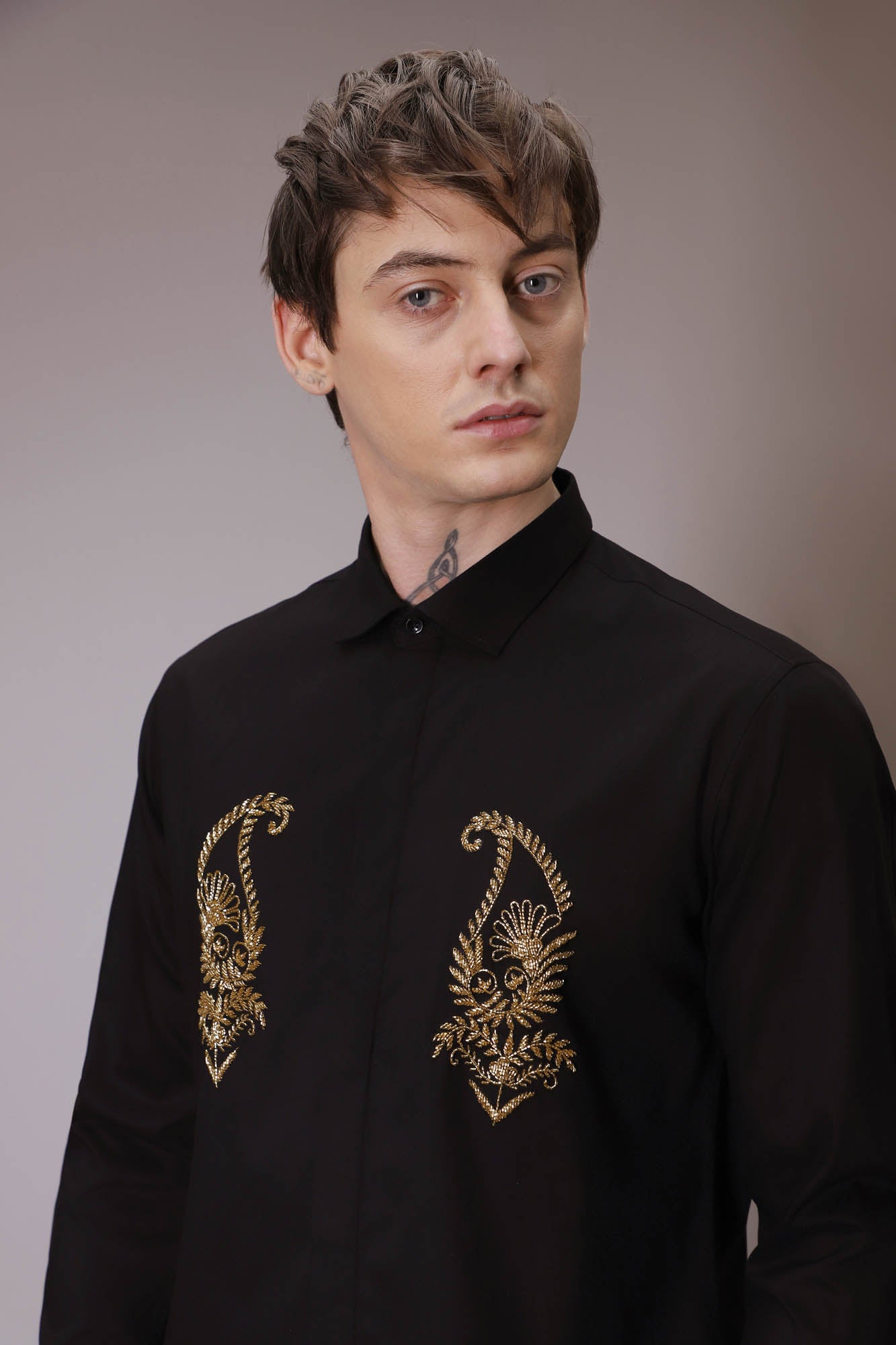 Paisley hand embroidered designer shirt BLACK