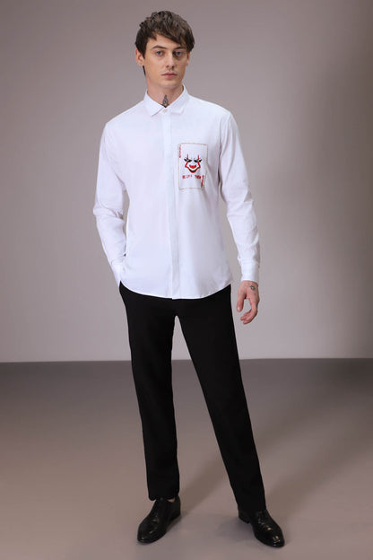 Bluff Them - Joker hand embroidered designer shirt - white