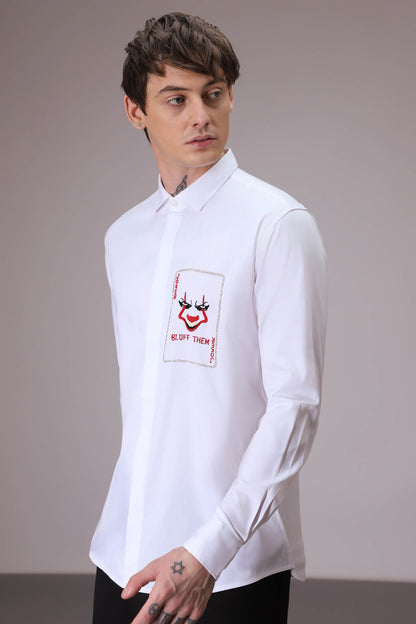 Bluff Them - Joker hand embroidered designer shirt - white