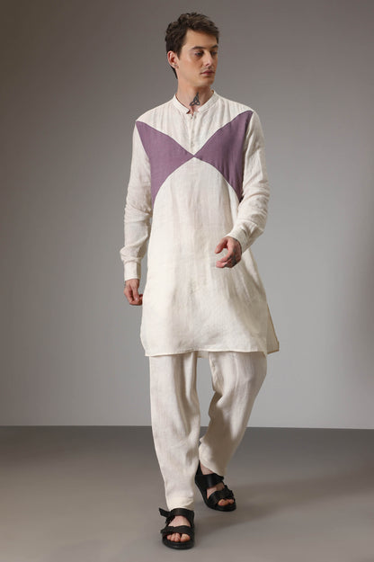 Lilac and ivory linen designer kurta set