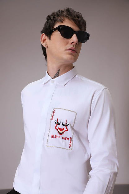 Bluff Them - Joker hand embroidered designer shirt - white