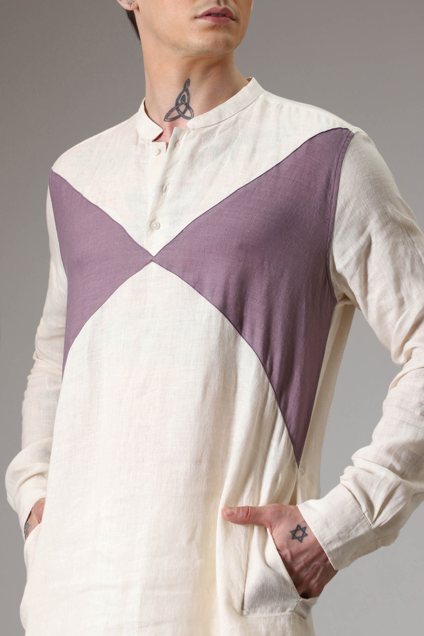 Lilac and ivory linen designer kurta set