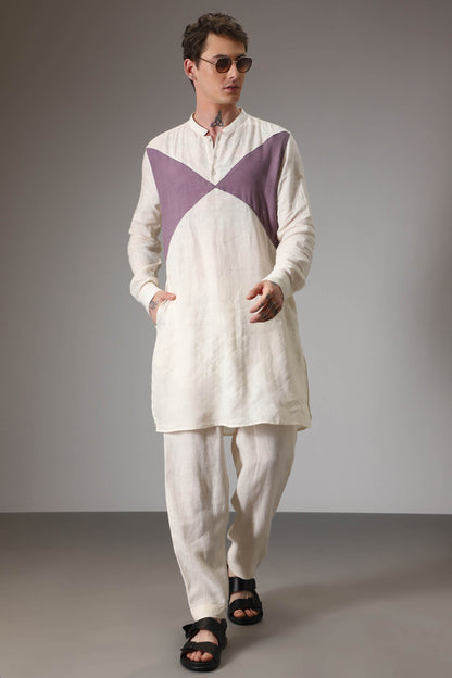 Lilac and ivory linen designer kurta set