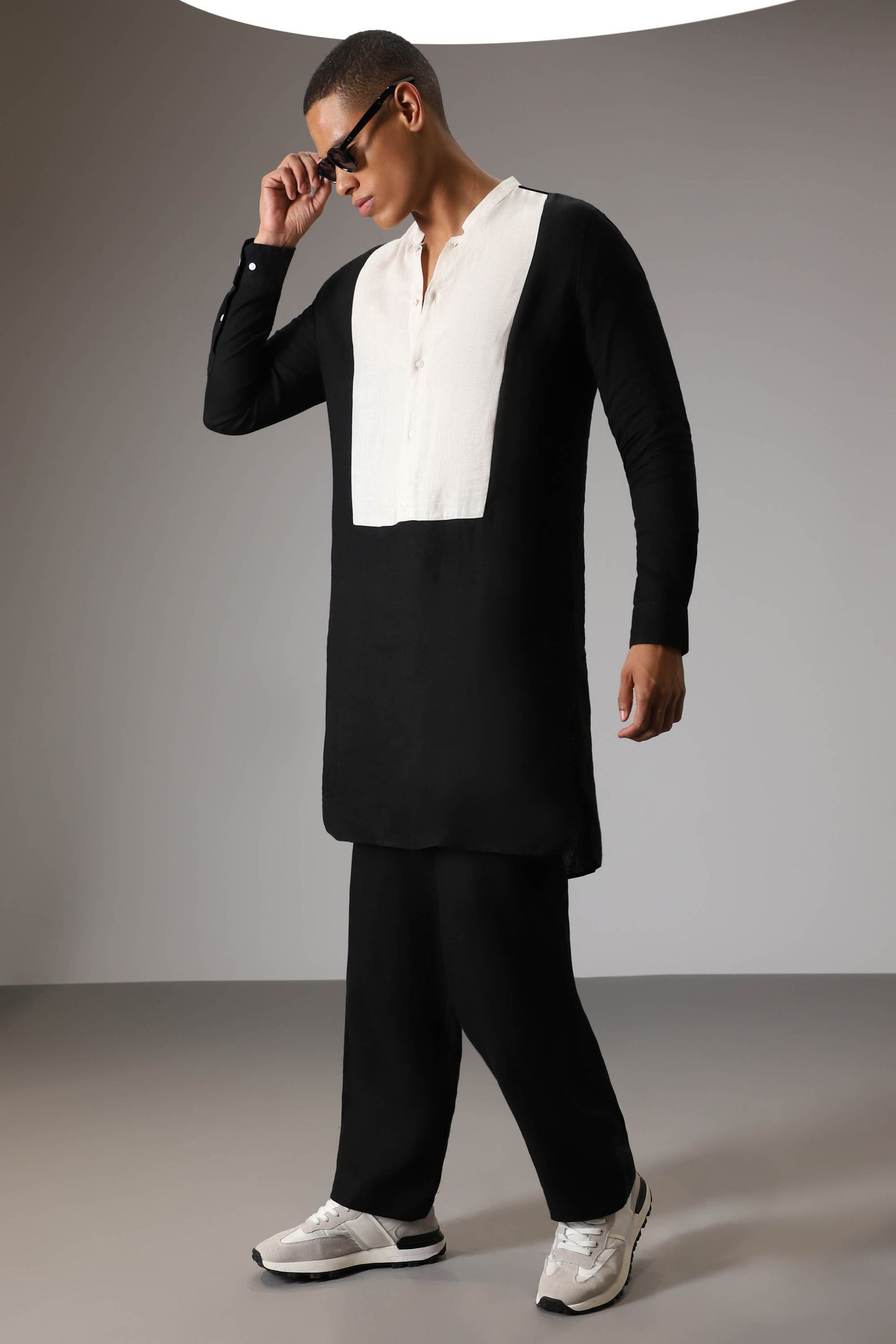 Black with Ivory designer linen kurta set