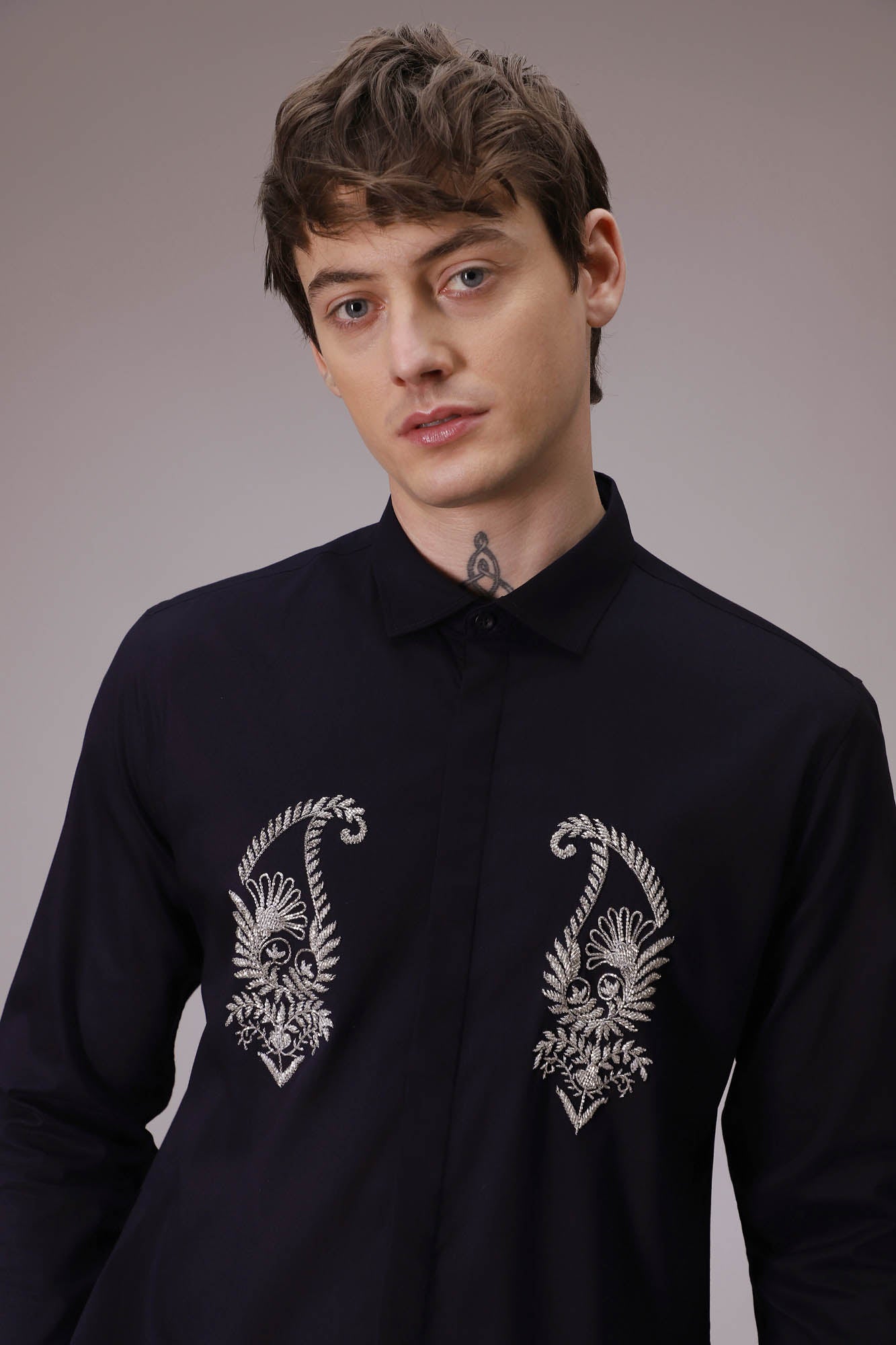 Paisley hand embroidered designer shirt  Navy