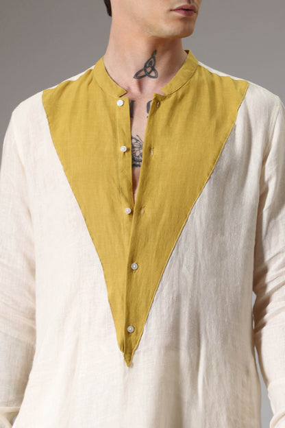 Mustard and ivory linen designer kurta set