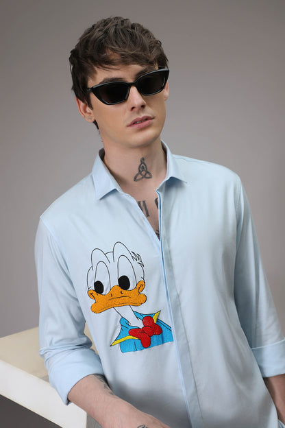 Donald Duck hand embroidered designer shirt - Powder Blue