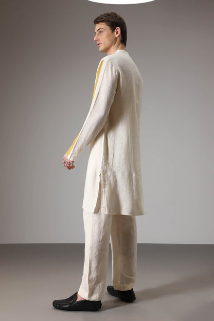 Olive mustard and ivory linen designer kurta set