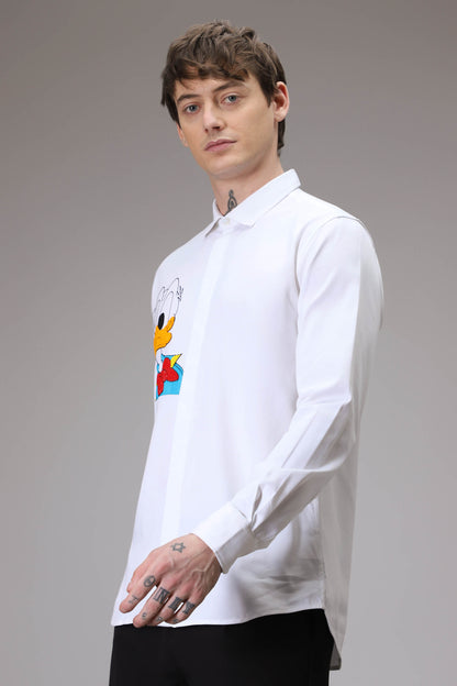 Donald Duck hand embroidered designer shirt - White