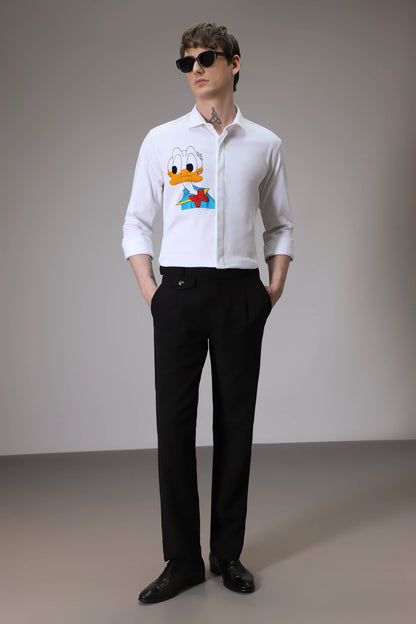 Donald Duck hand embroidered designer shirt - White