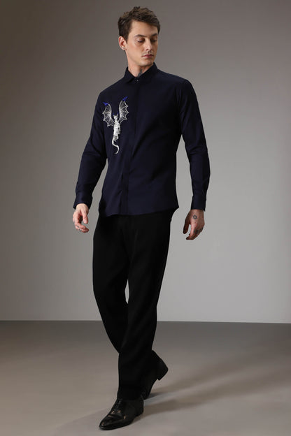 The dragon hand embroidered designer shirt - Navy