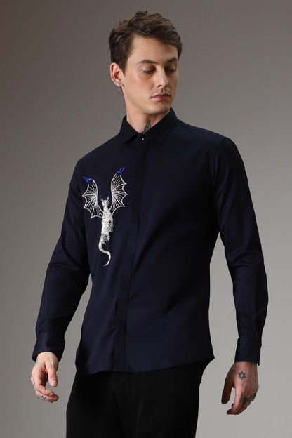 The dragon hand embroidered designer shirt - Navy