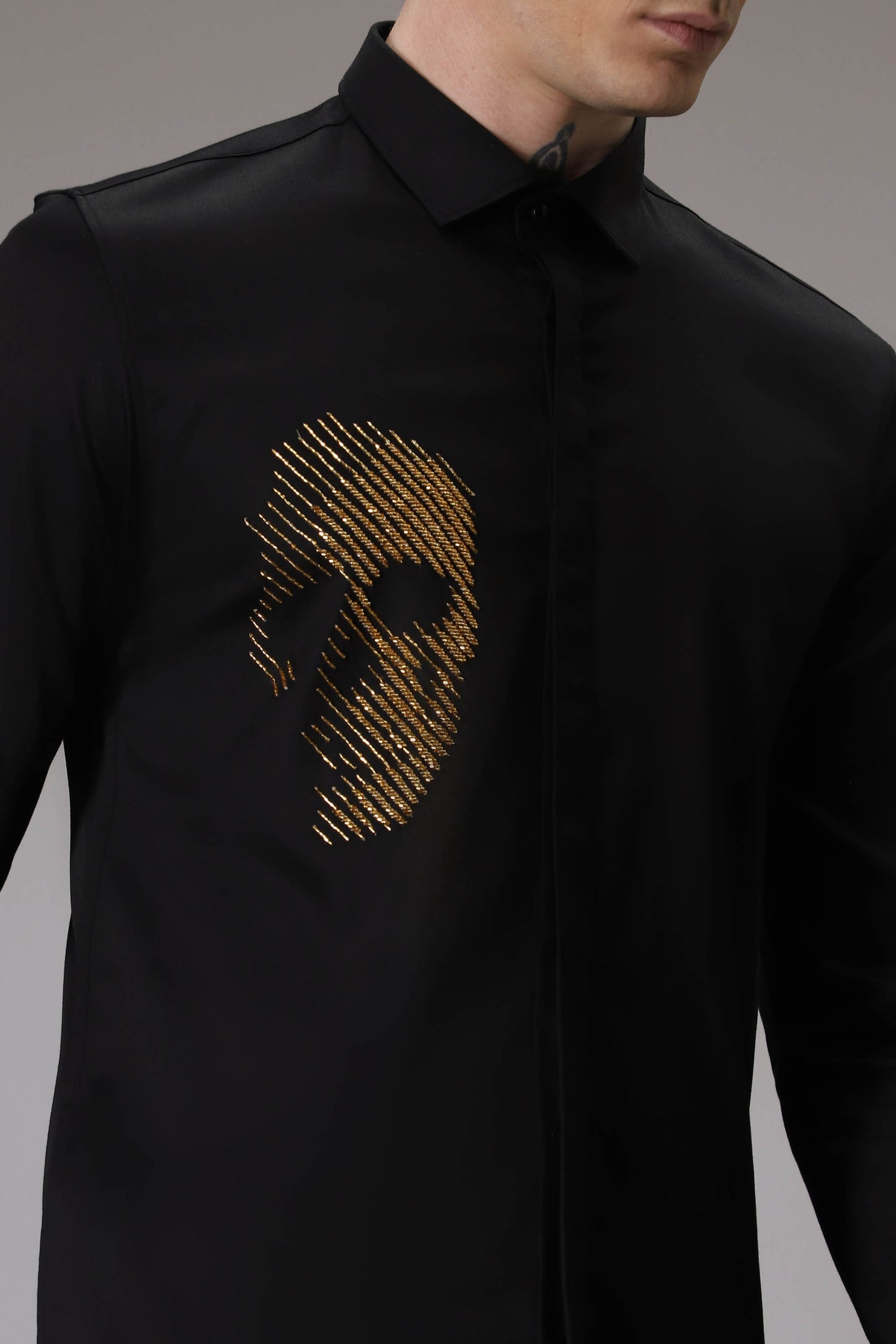 Skull Black  hand embroidered designer shirt - Black