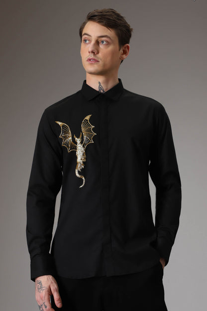 The dragon hand embroidered designer shirt - Black