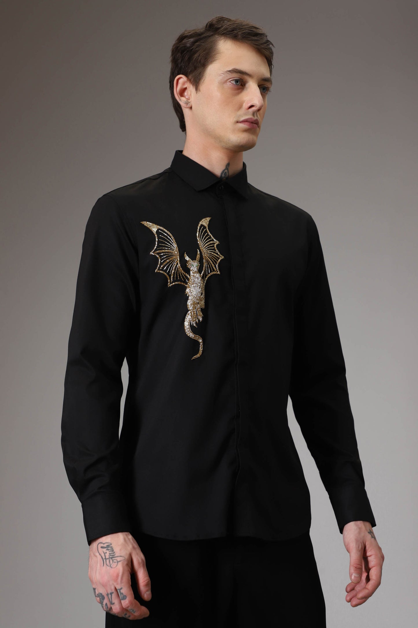 The dragon hand embroidered designer shirt - Black