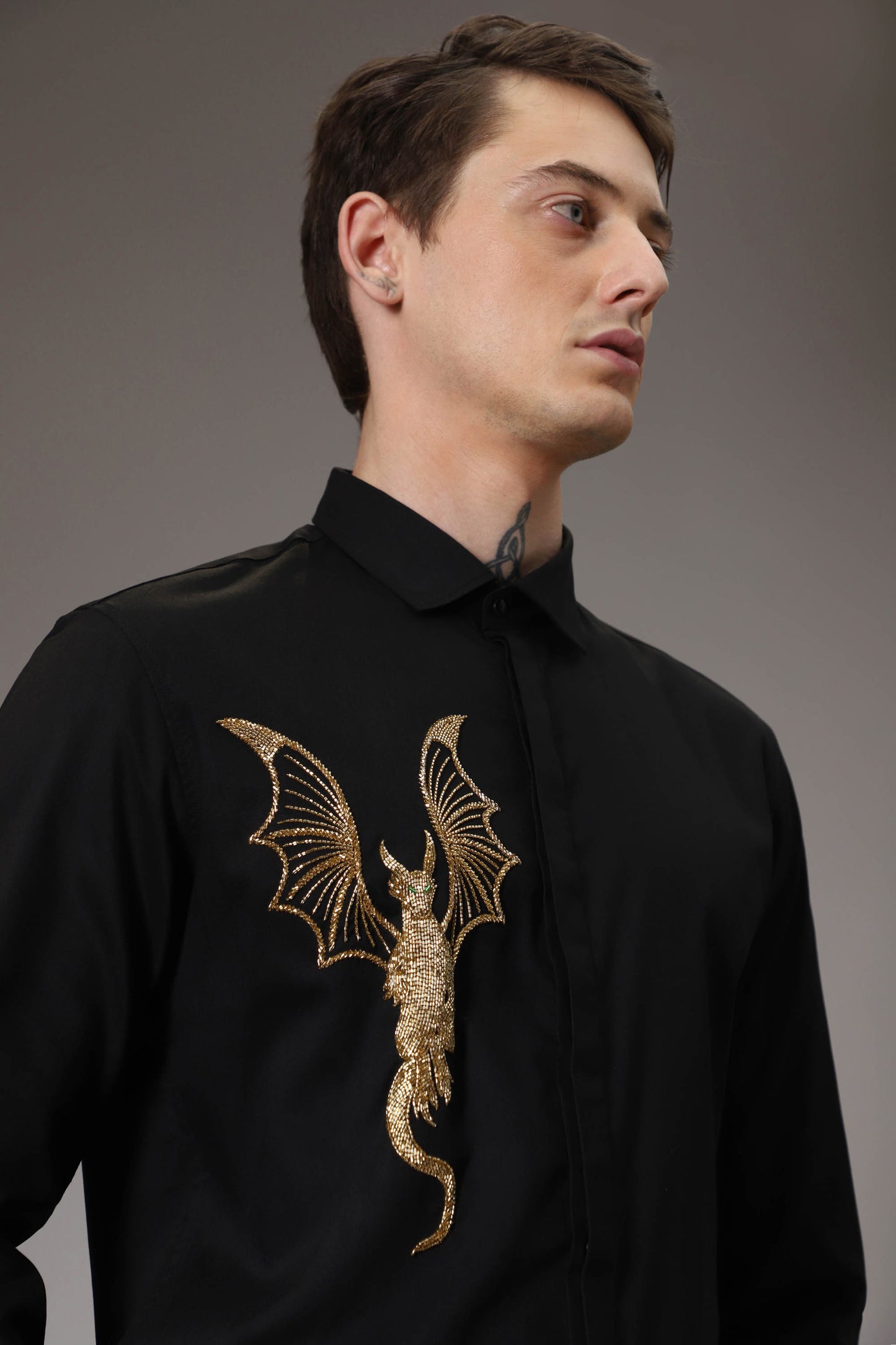 The dragon hand embroidered designer shirt - Black