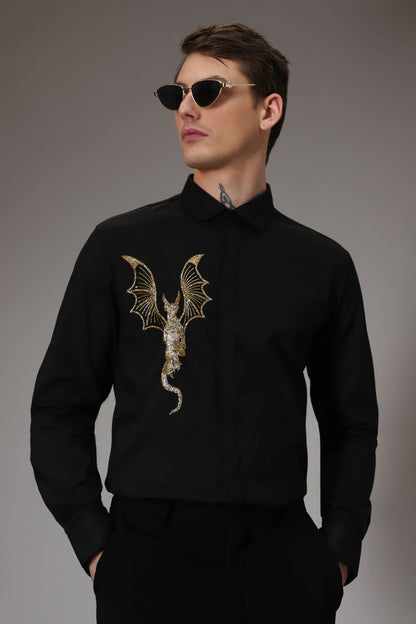 The dragon hand embroidered designer shirt - Black