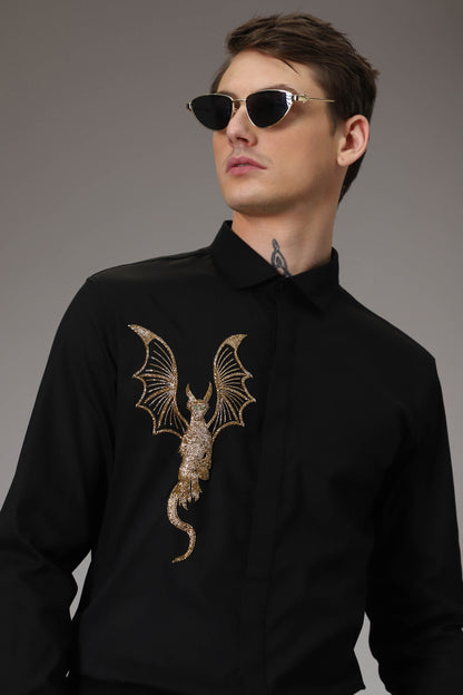 The dragon hand embroidered designer shirt - Black