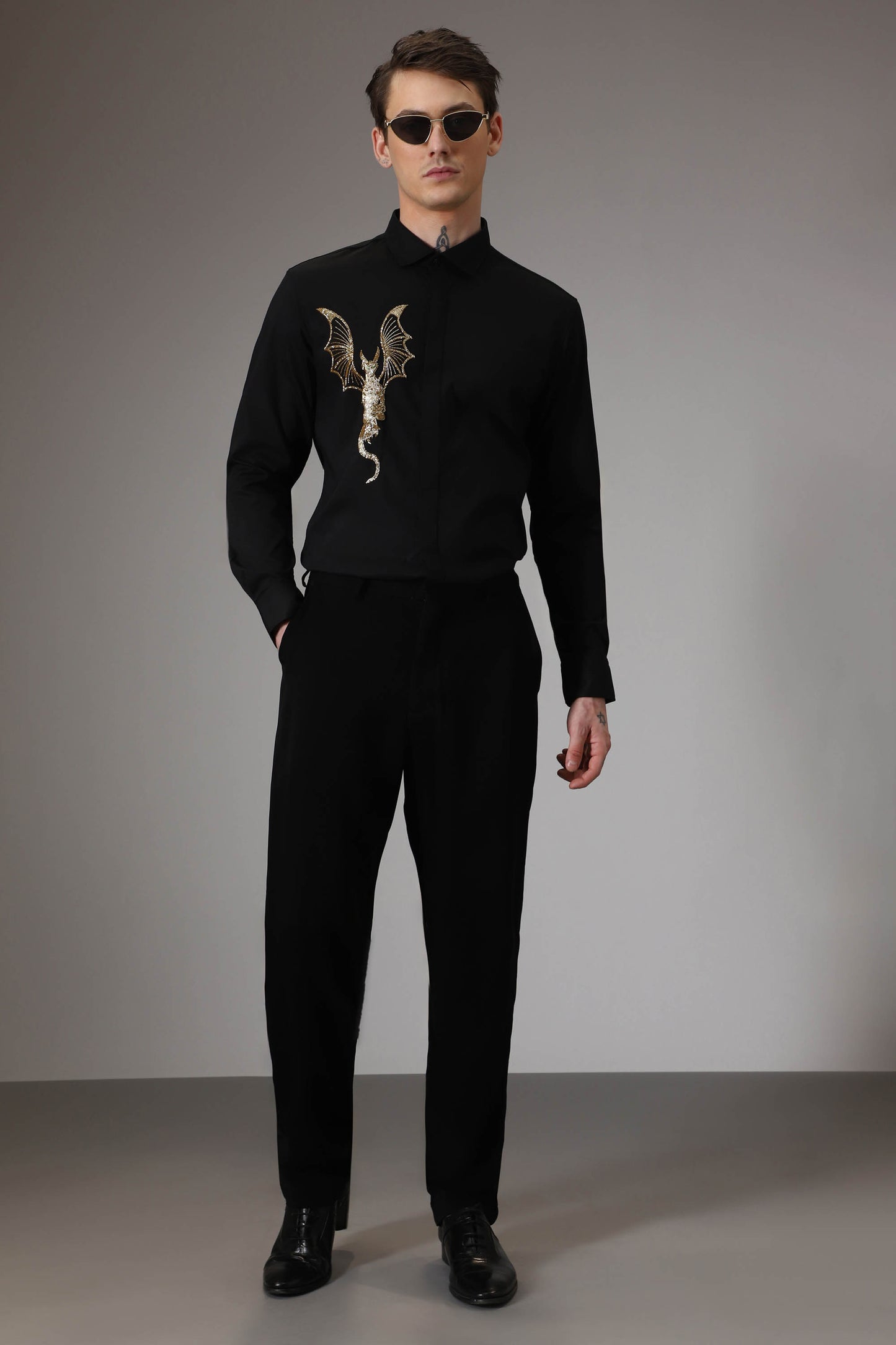 The dragon hand embroidered designer shirt - Black