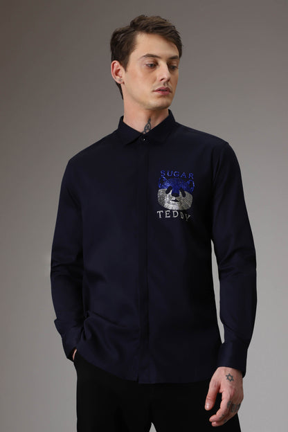 Sugar teddy hand embroidered designer shirt - Navy