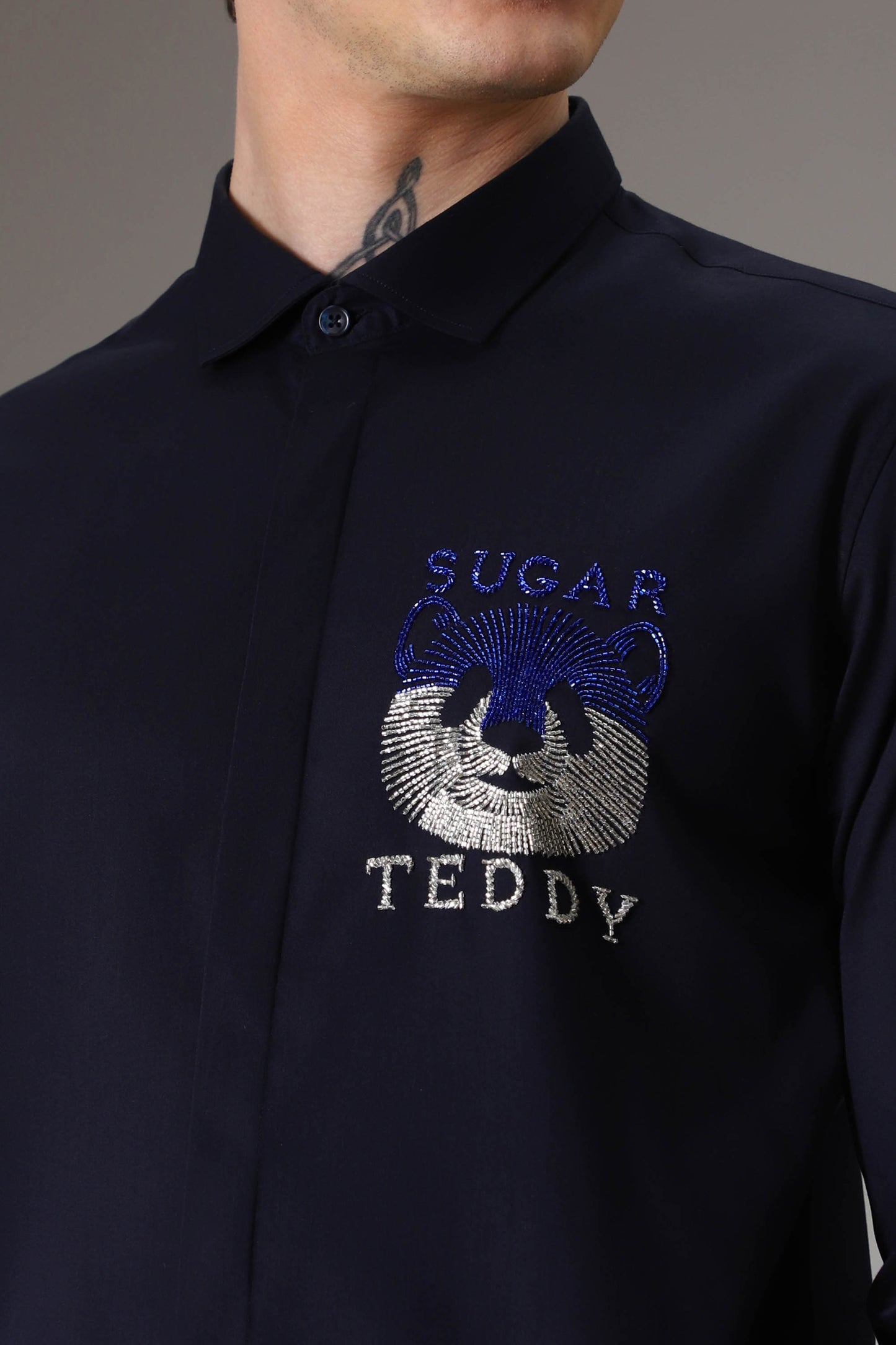 Sugar teddy hand embroidered designer shirt - Navy