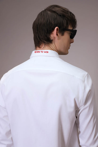 Hearts Born to Win hand embroidered designer shirt - White