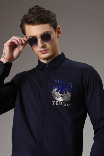 Sugar teddy hand embroidered designer shirt - Navy