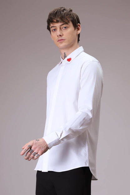 Hearts Born to Win hand embroidered designer shirt - White